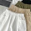 Pantalones cortos casuales de cintura holgada estilo Hong Kong para mujer, novedad de verano 2023, pantalones anchos de cintura alta y color liso para mujer