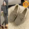 Nuevos Zapatos de Algodón Planos Cálidos Engrosados con Felpa, Estilo Retro, Talla Grande, para Mujer, sin Cordones, de Corte Bajo, para Conducir, Otoño/Invierno 2024