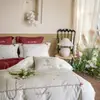 Conjunto de 4 Peças Estilo Francês 100S Cetim Algodão de Fibra Longa com Laços Delicados, Capa de Edredom 100% Algodão, Lençol de Cima, Jogo de Cama
