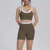 Nuevo conjunto de yoga a colorblock transfronterizo con tacto nude, casual y versátil, acanalado, de cintura alta, para ejercicio al aire libre, conjunto de seis piezas