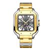 Relógio Masculino da Moda à Prova d'Água de Quartzo Transmissão ao Vivo no Tiktok Luz Luxo Vazado Não Mecânico Quadrado Pulseira de Aço Mostrador Grande