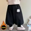 Calças Casuais de Inverno para Meninas, Estilosas da Moda Infantil Marca Coreana Desenho Animado Brilhante Forradas com Lã Espessadas Calças Lanterna