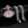 Collar Colgante Ojos de Ángel Diamante Rosa de Dos Tonos Ojos Grandes Joyería Hip-Hop Transfronteriza Europea y Americana Joyería de Moda para Mujer Venta al por Mayor