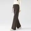 7611/7611B Calça de Maternidade Teshu Rong com Cordão Outono e Inverno Aveludada Grossa Quente Calça Casual Emagrecedora de Perna Reta