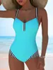 Maiô Peça Única Plus Size Europeu e Americano Feminino Sexy com Tiras Triângulo Decote V Praia Biquíni Roupa de Banho Resort de Águas Termais