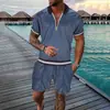 Conjunto de Polo con Cremallera de Moda Europea, Americana y Asiática Transfronterizo para Hombre, Polo Casual Estampado en 3D, Pantalones Cortos Casuales