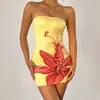 Comercio Exterior Transfronterizo Europeo y Americano 2025 Verano Sexy Mujer Top de Tubo Estampado Floral Vestido Corto Ajustado a la Cadera Venta al por Mayor