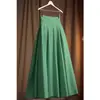 Etiqueta de Remate de Tienda-Excedente Cortado Falda Elegante Estilo Francés Verde Verano Moda Falda de Cintura Alta Línea A Adelgazante