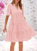 Vestido de Verão Feminino 2026, Vestido de Praia Bordado de Algodão Puro com Decote V Francês, Deslumbrante Vestido para Férias na Beira-Mar