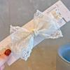 Diadema Beige de Encaje Estilo Coreano para Bebé con Lazo, Protector Frontal de Perlas Súper de Ensueño Accesorio para el Cabello de Bebé