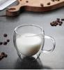 Taza de vidrio de doble capa borosilicato transparente leche jugo café Marca taza de agua oficina forma de huevo con asa Taza