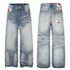 G60106 Calle Principal Estilo Americano Unisex Calle Parches Diseño Estampado Leopardo Jeans Rectos Sueltos Vintage para Hombre