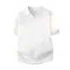 Nueva camisa polo de verano a rayas de manga corta para hombre 2026, estilo coreano, corte ajustado, color liso, casual, ligera, moderna