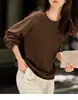 Sudadera Morada Elegante de Cuello Redondo Texturizada para Mujer 2026 Otoño Nuevo Estilo Simple Holgada Casual Versátil Top Adelgazante