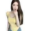 Verano 2024 nuevo sujetador de lactancia de deseo puro camiseta estilo deseo puro cuello en U sexy ajustada entallada manga corta top chica hot espalda hermosa