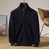 Nuevo Suéter 100% Lana Pura para Hombre Otoño/Invierno 23, Cárdigan con Cuello Medio Alto y Cremallera, Abrigo de Lana, Suéter de Punto de Negocios