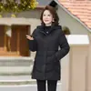Chaqueta de Algodón con Felpa de Invierno para Madres de Mediana Edad y Mayores, Cuello Alto, Holgada, Abrigo Cálido, Elegante Abrigo de Algodón con Capucha para Abuelas