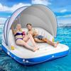 Nueva Cama de Agua Inflable Doble para Pareja con Parasol Isla Inflable con Dosel Silla Flotante Inflable para Piscina