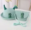 Chapéu de Palha Infantil de Verão Aba Curva Chapéu de Pescador Dinossauro de Desenho Animado Fino Quebra-Sol Respirável Proteção Solar Chapéu de Viagem para Praia