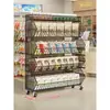 Prateleira de armazenamento de cozinha, móvel atrás da porta, organizador multifuncional de frutas e vegetais, expositor de lanches de supermercado, estante de exposição de vários níveis de piso