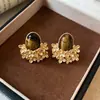 Pendientes Colgantes Populares de Piedra Ojo de Tigre Aguja de Plata Maillard Retro Elegantes Versátiles Pendientes de Lujo Accesible Pendientes de Gama Alta para Mujeres