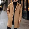 2026 Abrigo de Lana Casual para Hombre Estilo Coreano Ajuste Delgado Longitud Media Color Sólido Tejido de Lana Chaqueta Cortavientos