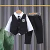 Terno de Três Peças de Outono para Meninos Roupas Infantis Estilosas Terno de Outono Roupa Charmosa para Crianças Pequenas Roupa Formal Roupa de Aniversário de Bebê para Primavera e Outono