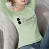 Camiseta de Manga Larga Coreana Nueva de Primavera y Otoño para Mujer Top de Manga Larga Estampado de Cuello Redondo para Mujer Camiseta Base Moderna para Estudiantes