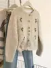 Casaco Cardigan de Tricô Grosso Solto com Bordado Estilo Chanel em Pelo de Guaxinim para Mulheres, Outono e Inverno 2026 Novo