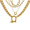 Collar de Apilamiento con Hebilla de Herradura de Tres Capas Estilo Europeo y Americano para Mujer, Cadena de Clavícula Cubana Multicapa de Lujo Ligero, Accesorio Versátil para el Trabajo al Por Mayor