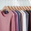 Camiseta de manga larga con cuello redondo de modal para mujer, nueva camiseta de otoño para mujer, color liso, combinable, ajustada, talla grande.