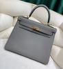 Piel de Vaca de Togo Hilo de Cera Cosido a Mano Costura Interior Bolso Clásico Kelly Platino Bolso de Hombro Cruzado para Mujer 28cm