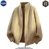 Casaco Cardigan de Tricô de Alta Qualidade Marca NASA Masculino Outono Casual Solto Cor Sólida Lã Top Tendência
