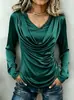 Colección de otoño 2026 nueva, transfronteriza, estilo europeo, americano y asiático: Camiseta de mujer de alta gama, satinada, con botones asimétricos, cuello con volantes, manga larga