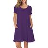 Amazon Transfronteiriço Nova Camiseta Feminina Plus Size Gola Redonda Cor Sólida Casual Bolso Manga Curta Vestido A-Line Cintura Alta