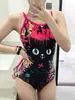 Maiô de Gato com Grafite Profissional de Corrida Feminino Slim Fit Secagem Rápida Triângulo Peça Única Treinamento para Iniciantes Piscina