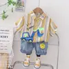Traje de Bebé Verano Manga Corta Ropa Infantil Estilo Coreano Niños Rayas de Dibujos Animados Camisa Excavadora Pantalones Cortos de Manga Corta Traje de Dos Piezas Moderno