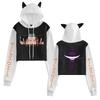 Sudadera con capucha de primavera y otoño de comercio exterior de una pieza con código europeo circundante, impresión en caliente transfronteriza, parche de color del ombligo para mujer con orejas de gato