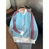 Moletom cardigã com gola alta, malha waffle, estilo americano, marca moderna, para homens, jaqueta esportiva casual de outono, casaco listrado estilo coreano para casais