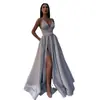 2027 Verano Transfronterizo Nueva Moda Femenina Europea y Americana Sexy Ajustado Vestido de Tirantes Finos Escote en V Profundo con Abertura Vestido de Noche