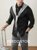 Camisa Social Masculina Estilo Levemente Luxuoso com Padrão Vertical, Manga Longa, Slim, para Primavera e Outono, Design Elegante, Casual, Sem Ferro, Botão Escondido