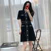 Roupa Feminina Transfronteiriça Estilo Francês, Nova Coleção de Outono, Design de Nicho de Luxo Leve, Estilo Socialite, Vestido Tricotado de Manga Curta com Costura Visível para Mulheres