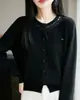 Nuevo cárdigan de lana para otoño e invierno para mujer, top holgado de manga larga, elegante suéter de punto de cuello redondo y prenda interior.