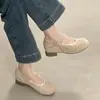 Sapatos Mary Jane de salto baixo estilo francês para mulheres, nova coleção primavera-verão 2026, adequados para combinar com vestidos, sapatos de festa, sapatos de couro Lolita de corte baixo