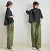 Comercio Exterior Ropa de Mujer 2025 Nuevo Estilo Japonés Moda Holgada Cuello Alto Manga Media Top + Pantalones Holgados de Pierna Ancha Conjunto de Dos Piezas