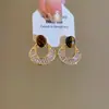 Pendientes Colgantes Populares de Piedra Ojo de Tigre Aguja de Plata Maillard Retro Elegantes Versátiles Pendientes de Lujo Accesible Pendientes de Gama Alta para Mujeres