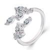 Anillo de dedo femenino abierto con diamantes de moda coreana plateado, anillo de ojo de caballo con rama, fabricantes mayoristas de joyería