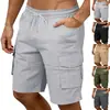 Atacado de bermudas casuais masculinas de verão, folgadas, cor sólida, com múltiplos bolsos, estilo workwear, adequadas para plataformas de e-commerce transfronteiriço