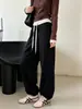 Calça canelada wide leg color-block da Minnie para mulheres, nova coleção outono 2026, cintura alta, modelagem solta, modeladora, casual e esportiva