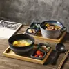 Juego de cuencos de cerámica estilo japonés para porciones individuales, que incluye un cuenco para sopa con asa, y un juego de cuencos y platitos vintage para servir guarniciones